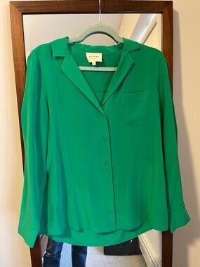 Sezane Florence Shirt - Bright Green Button-Front Silk Blouse